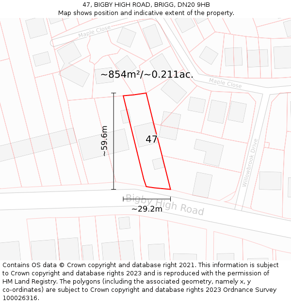 47, BIGBY HIGH ROAD, BRIGG, DN20 9HB: Plot and title map