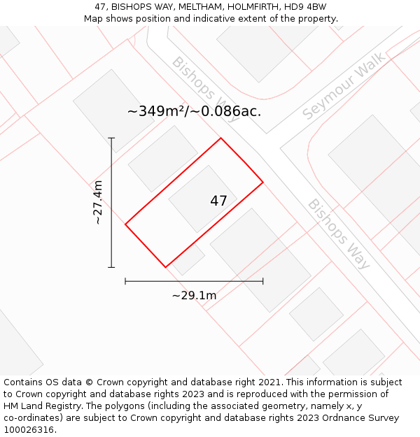 47, BISHOPS WAY, MELTHAM, HOLMFIRTH, HD9 4BW: Plot and title map