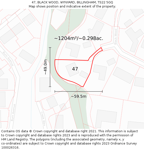 47, BLACK WOOD, WYNYARD, BILLINGHAM, TS22 5GQ: Plot and title map