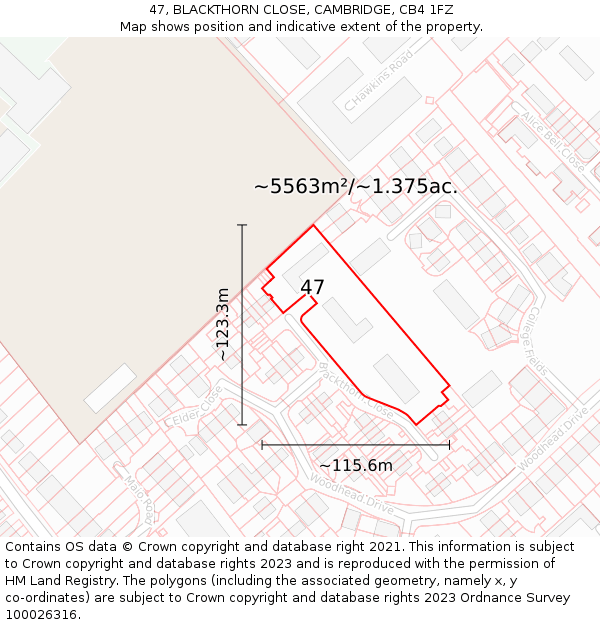 47, BLACKTHORN CLOSE, CAMBRIDGE, CB4 1FZ: Plot and title map