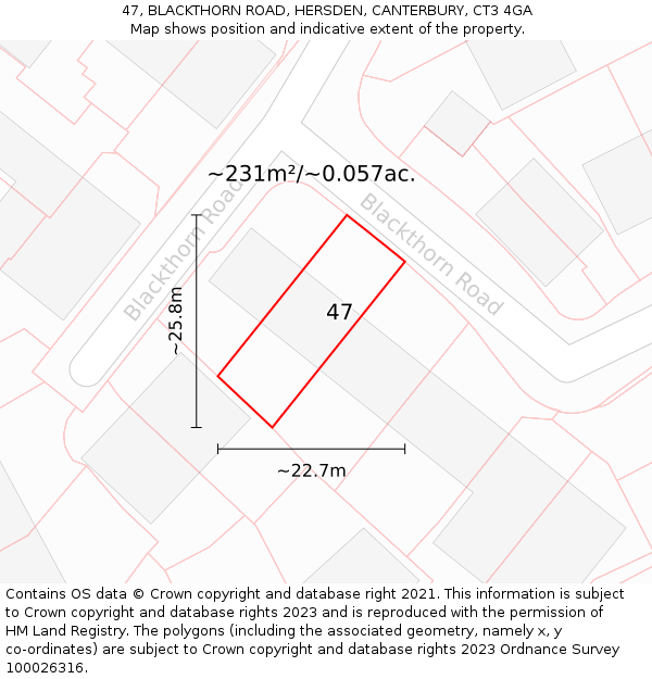 47, BLACKTHORN ROAD, HERSDEN, CANTERBURY, CT3 4GA: Plot and title map