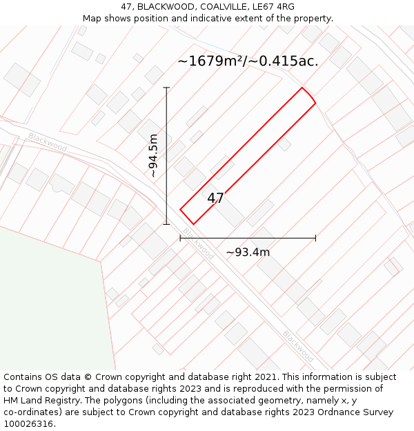 47, BLACKWOOD, COALVILLE, LE67 4RG: Plot and title map