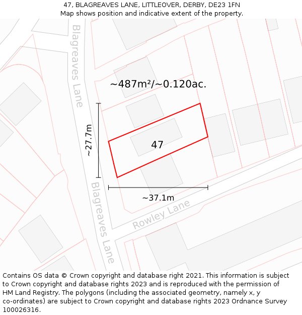 47, BLAGREAVES LANE, LITTLEOVER, DERBY, DE23 1FN: Plot and title map