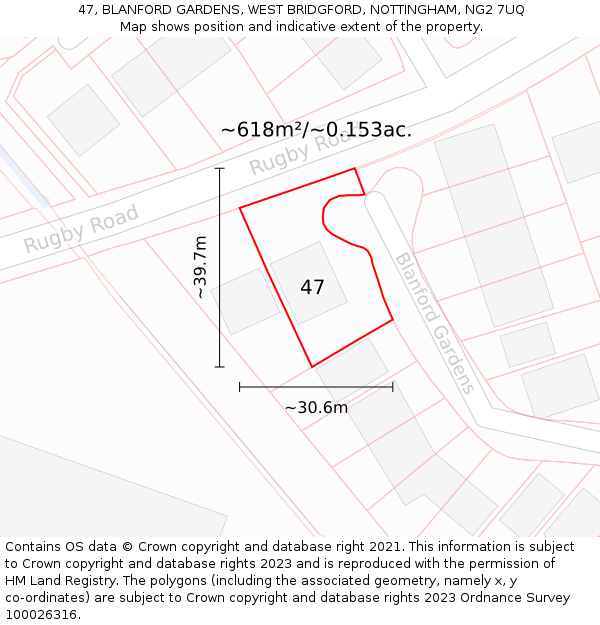 47, BLANFORD GARDENS, WEST BRIDGFORD, NOTTINGHAM, NG2 7UQ: Plot and title map