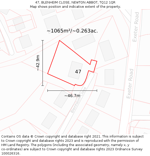 47, BLENHEIM CLOSE, NEWTON ABBOT, TQ12 1QR: Plot and title map