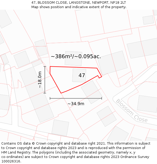 47, BLOSSOM CLOSE, LANGSTONE, NEWPORT, NP18 2LT: Plot and title map
