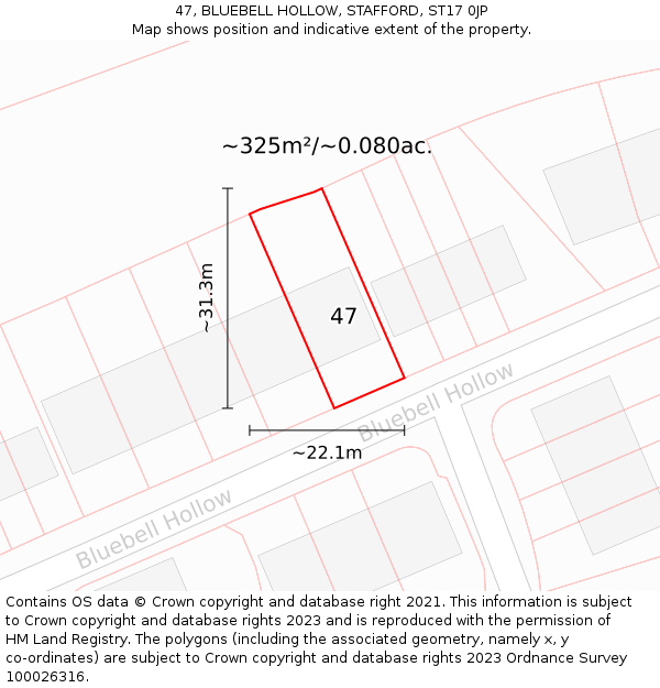 47, BLUEBELL HOLLOW, STAFFORD, ST17 0JP: Plot and title map