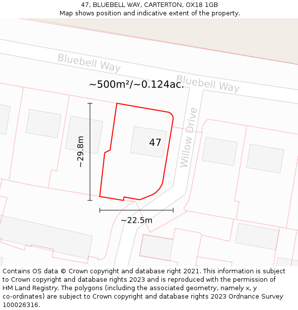 47, BLUEBELL WAY, CARTERTON, OX18 1GB: Plot and title map