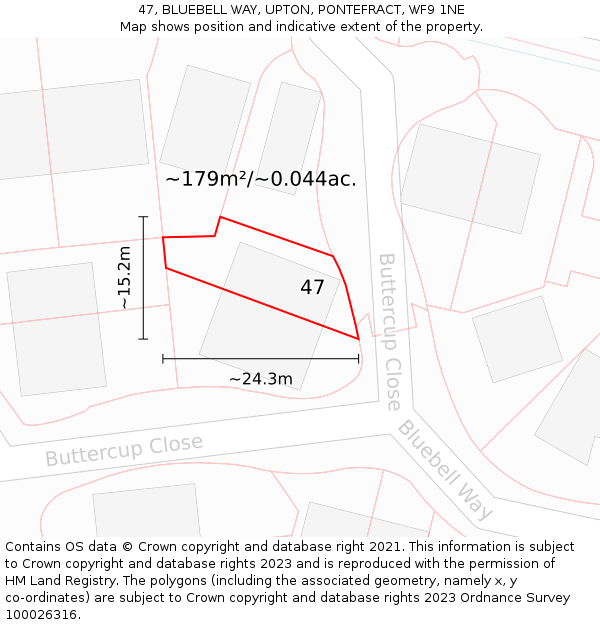 47, BLUEBELL WAY, UPTON, PONTEFRACT, WF9 1NE: Plot and title map