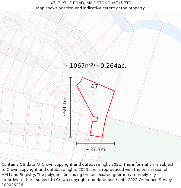 47, BLYTHE ROAD, MAIDSTONE, ME15 7TS: Plot and title map