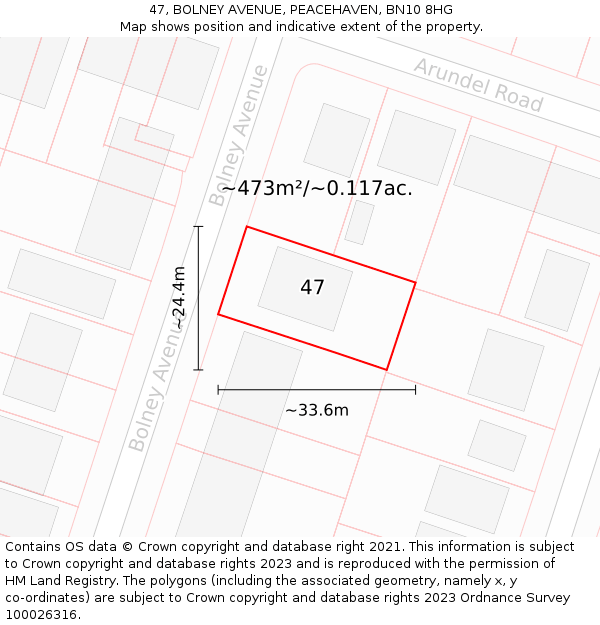 47, BOLNEY AVENUE, PEACEHAVEN, BN10 8HG: Plot and title map