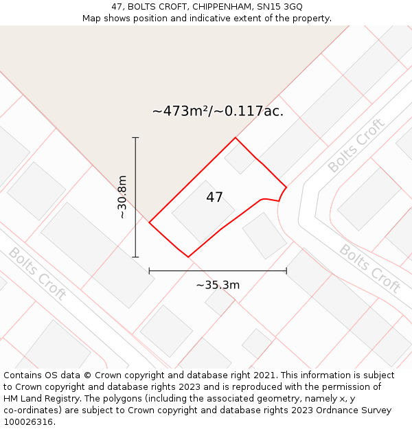 47, BOLTS CROFT, CHIPPENHAM, SN15 3GQ: Plot and title map