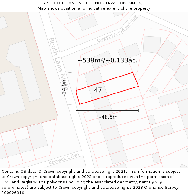 47, BOOTH LANE NORTH, NORTHAMPTON, NN3 6JH: Plot and title map