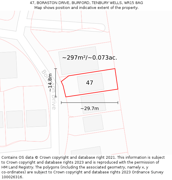 47, BORASTON DRIVE, BURFORD, TENBURY WELLS, WR15 8AG: Plot and title map