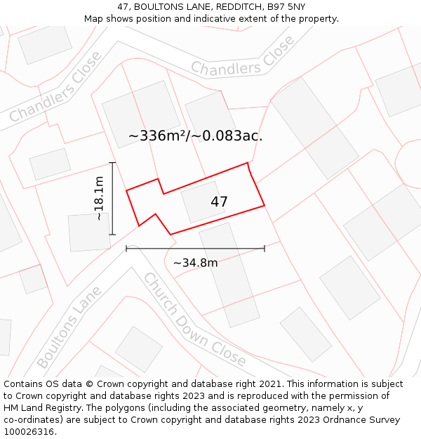 47, BOULTONS LANE, REDDITCH, B97 5NY: Plot and title map