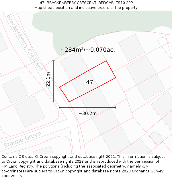 47, BRACKENBERRY CRESCENT, REDCAR, TS10 2PP: Plot and title map