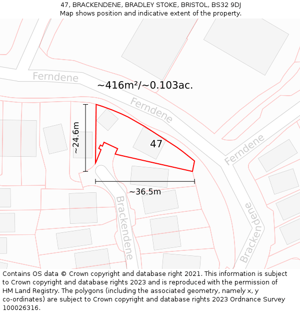 47, BRACKENDENE, BRADLEY STOKE, BRISTOL, BS32 9DJ: Plot and title map