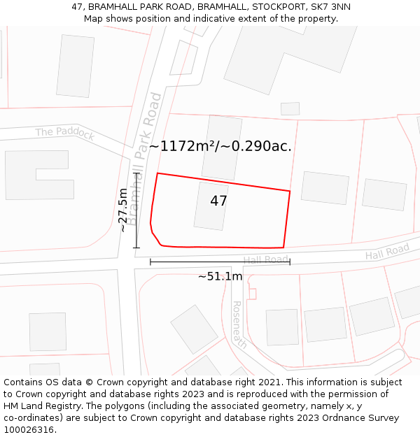 47, BRAMHALL PARK ROAD, BRAMHALL, STOCKPORT, SK7 3NN: Plot and title map