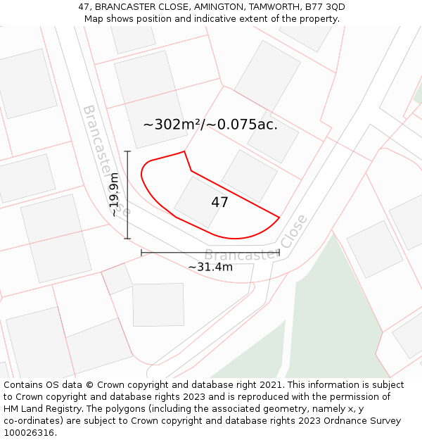 47, BRANCASTER CLOSE, AMINGTON, TAMWORTH, B77 3QD: Plot and title map