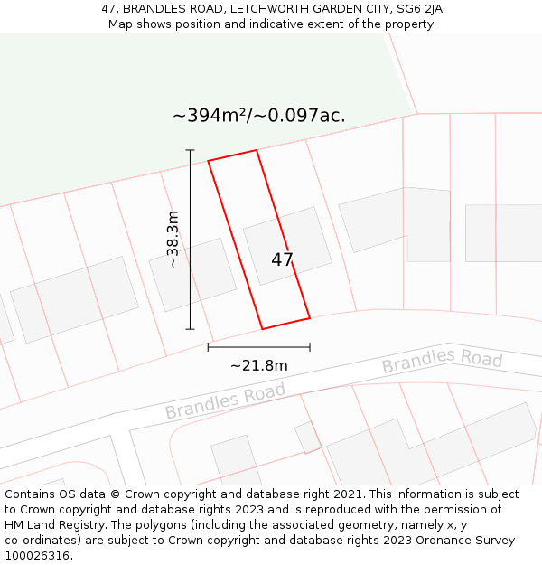 47, BRANDLES ROAD, LETCHWORTH GARDEN CITY, SG6 2JA: Plot and title map