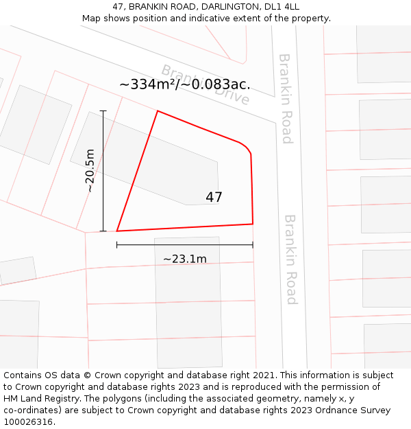 47, BRANKIN ROAD, DARLINGTON, DL1 4LL: Plot and title map