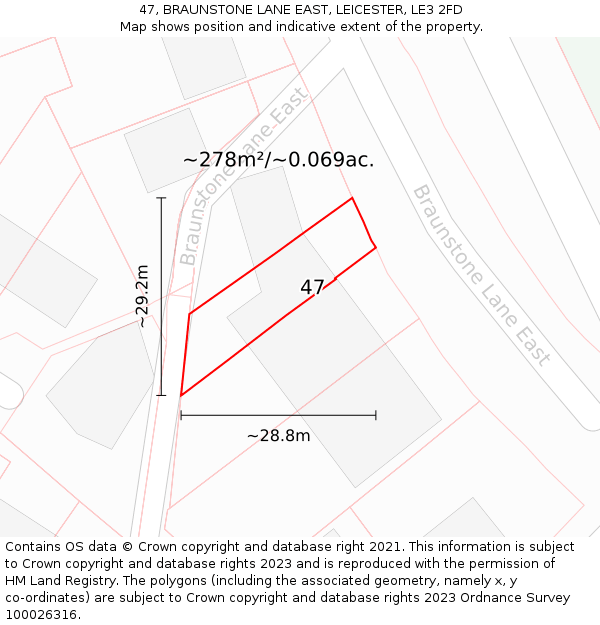 47, BRAUNSTONE LANE EAST, LEICESTER, LE3 2FD: Plot and title map