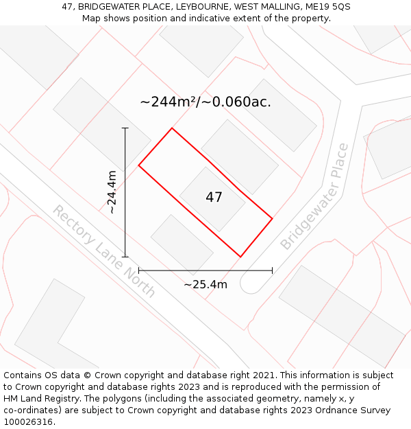47, BRIDGEWATER PLACE, LEYBOURNE, WEST MALLING, ME19 5QS: Plot and title map
