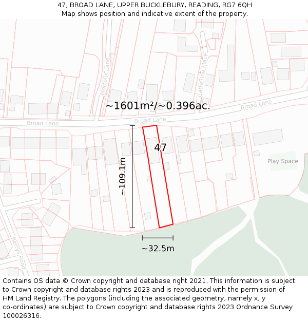 47, BROAD LANE, UPPER BUCKLEBURY, READING, RG7 6QH: Plot and title map