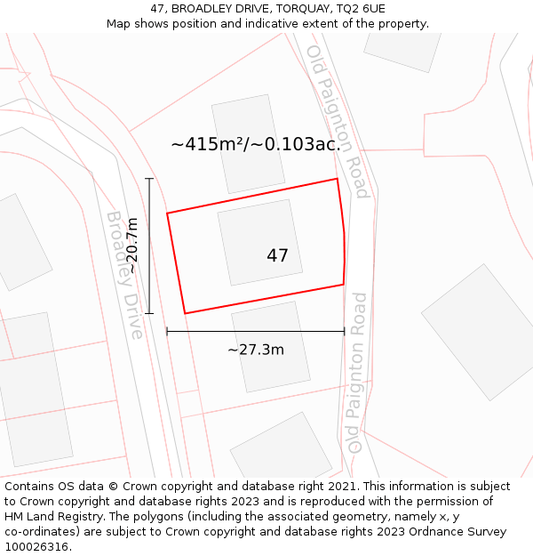 47, BROADLEY DRIVE, TORQUAY, TQ2 6UE: Plot and title map