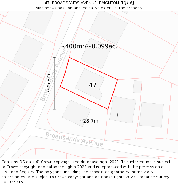 47, BROADSANDS AVENUE, PAIGNTON, TQ4 6JJ: Plot and title map