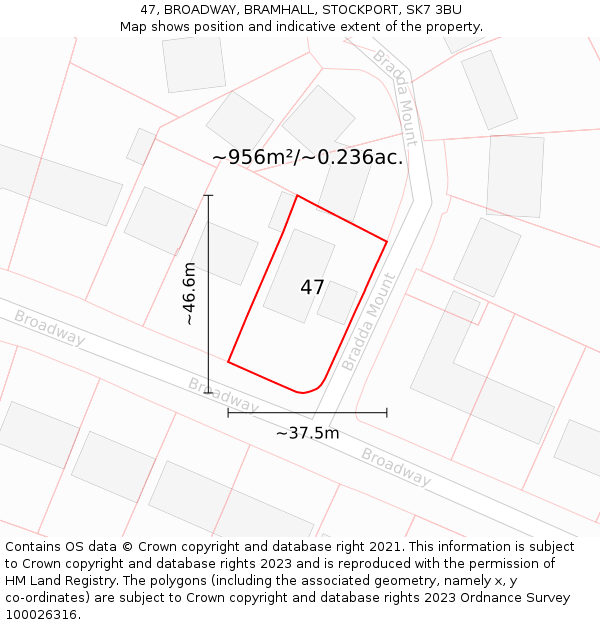 47, BROADWAY, BRAMHALL, STOCKPORT, SK7 3BU: Plot and title map