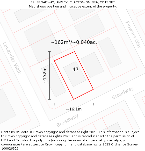 47, BROADWAY, JAYWICK, CLACTON-ON-SEA, CO15 2ET: Plot and title map