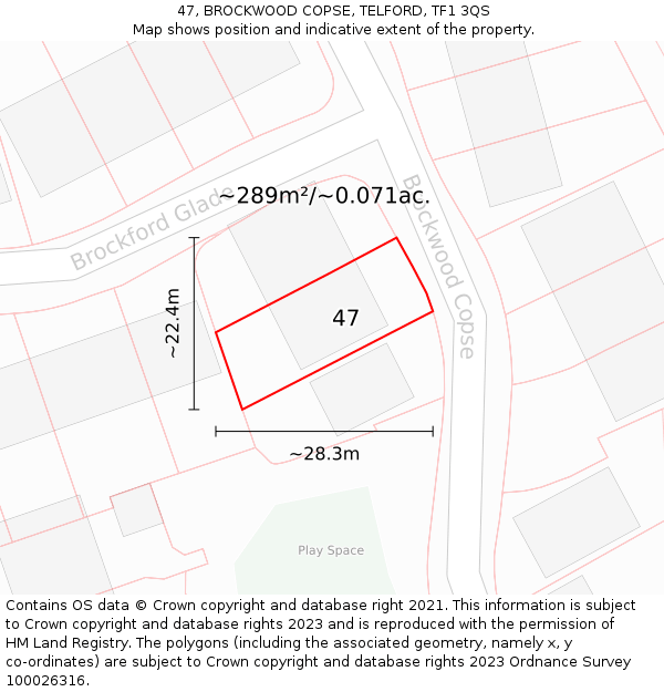 47, BROCKWOOD COPSE, TELFORD, TF1 3QS: Plot and title map