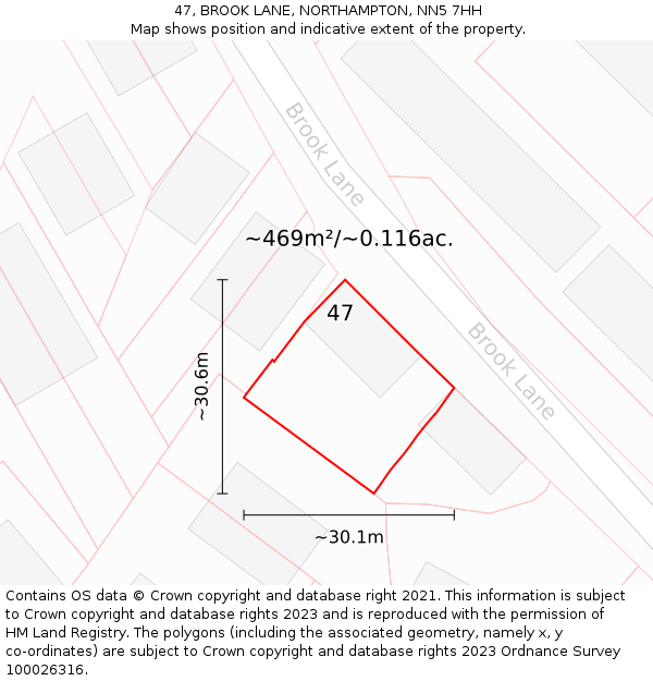 47, BROOK LANE, NORTHAMPTON, NN5 7HH: Plot and title map
