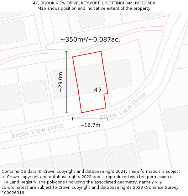 47, BROOK VIEW DRIVE, KEYWORTH, NOTTINGHAM, NG12 5RA: Plot and title map