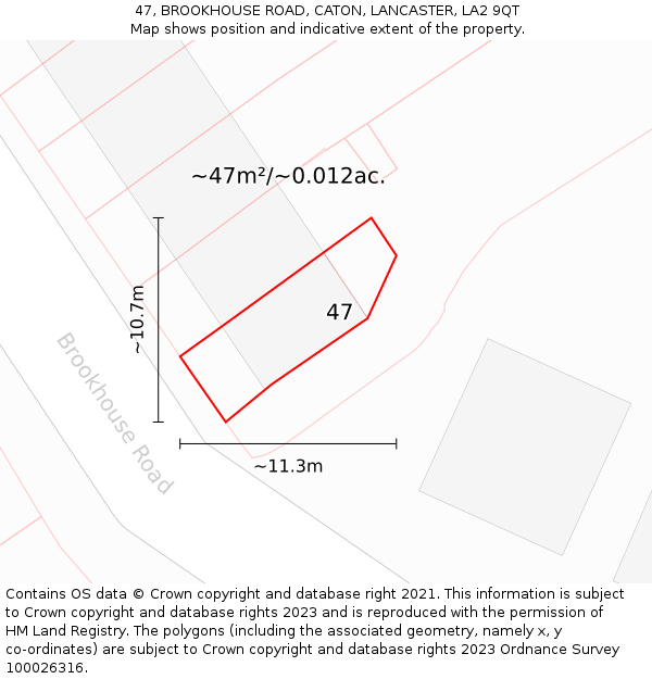 47, BROOKHOUSE ROAD, CATON, LANCASTER, LA2 9QT: Plot and title map