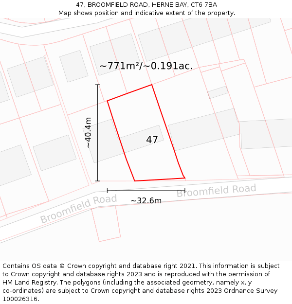 47, BROOMFIELD ROAD, HERNE BAY, CT6 7BA: Plot and title map