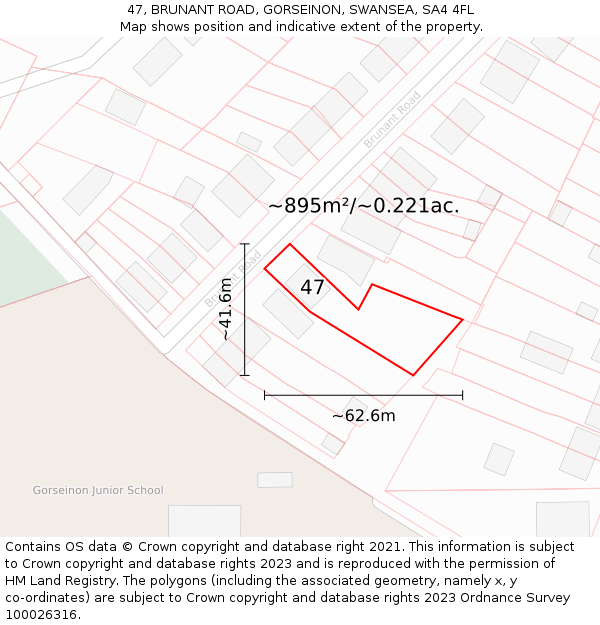 47, BRUNANT ROAD, GORSEINON, SWANSEA, SA4 4FL: Plot and title map