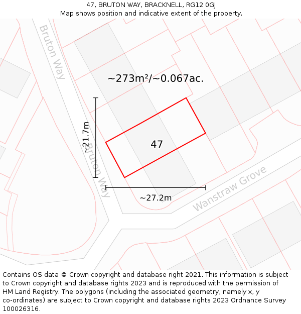 47, BRUTON WAY, BRACKNELL, RG12 0GJ: Plot and title map