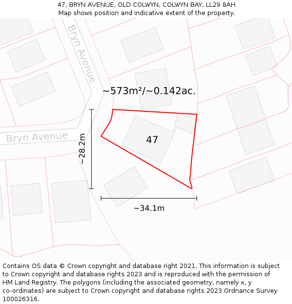 47, BRYN AVENUE, OLD COLWYN, COLWYN BAY, LL29 8AH: Plot and title map