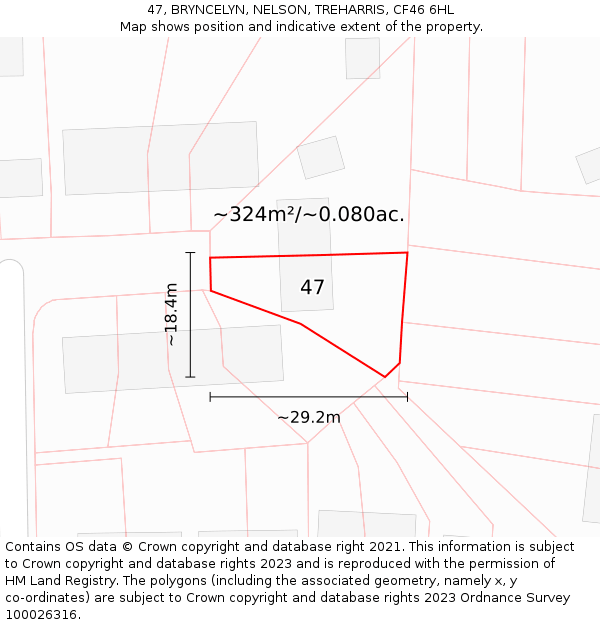 47, BRYNCELYN, NELSON, TREHARRIS, CF46 6HL: Plot and title map