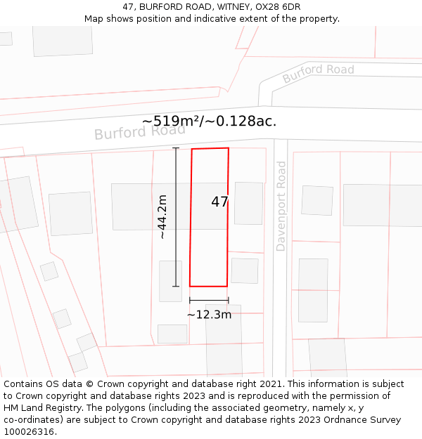 47, BURFORD ROAD, WITNEY, OX28 6DR: Plot and title map