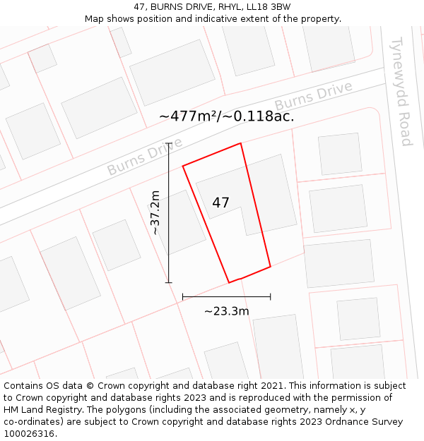 47, BURNS DRIVE, RHYL, LL18 3BW: Plot and title map