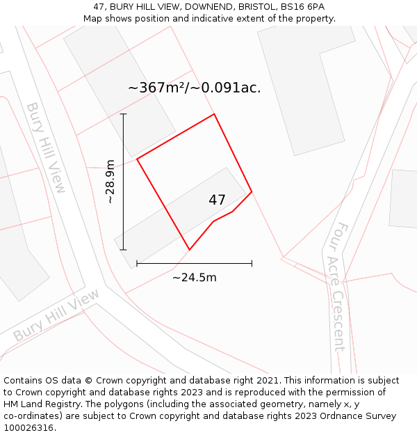 47, BURY HILL VIEW, DOWNEND, BRISTOL, BS16 6PA: Plot and title map