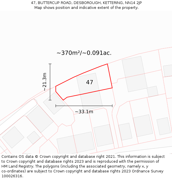 47, BUTTERCUP ROAD, DESBOROUGH, KETTERING, NN14 2JP: Plot and title map