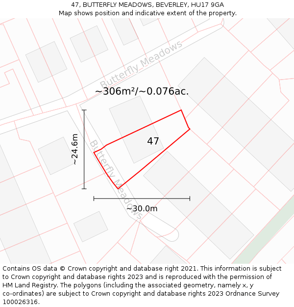 47, BUTTERFLY MEADOWS, BEVERLEY, HU17 9GA: Plot and title map