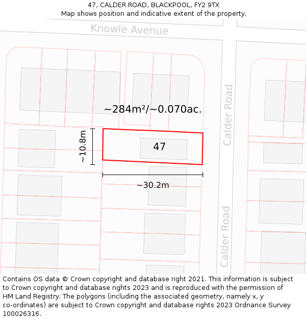 47, CALDER ROAD, BLACKPOOL, FY2 9TX: Plot and title map