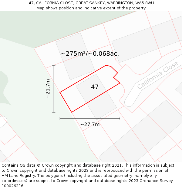 47, CALIFORNIA CLOSE, GREAT SANKEY, WARRINGTON, WA5 8WU: Plot and title map