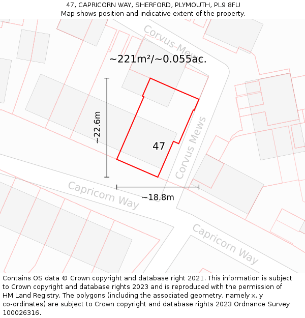 47, CAPRICORN WAY, SHERFORD, PLYMOUTH, PL9 8FU: Plot and title map