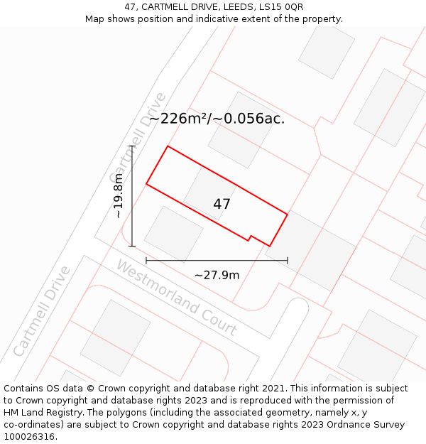 47, CARTMELL DRIVE, LEEDS, LS15 0QR: Plot and title map